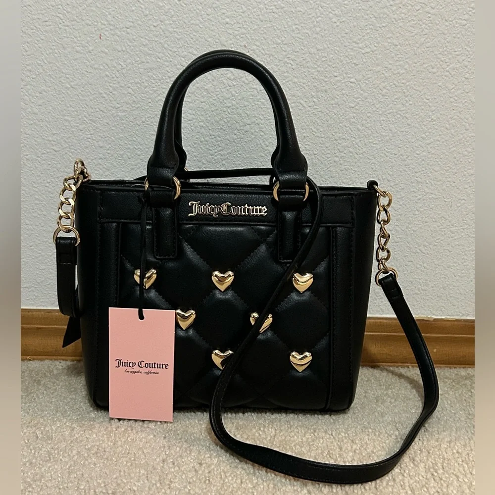 💜SOLD💜NWT Juicy Couture Colorful Love Mini Tote with Crossbody Strap Liquorice - Picture 1 of 14